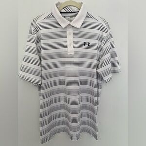 UnderArmour Golf Polo Short Sleeve White and Black Striped Shirt
